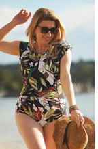 Chlorine-resistant one-piece swimsuit in Vacation Leaf print by LA SCULPTE, featuring a stylish abstract design.