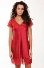 Cerise pink lace chemise by Lingadore with delicate straps and feminine design