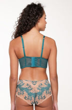 Turquoise lace shorty briefs with bow detail by Lingadore, size XS, in Deep Lake color.