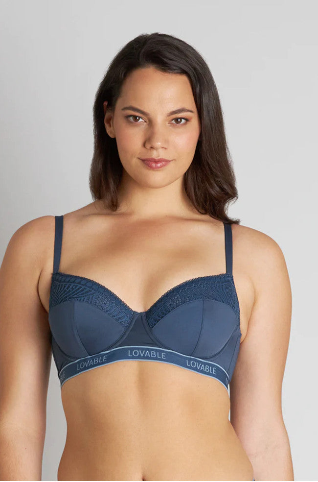 Dark denim Crescent Moon long line UW bra by LOVABLE, featuring a comfortable underwire and stylish design.