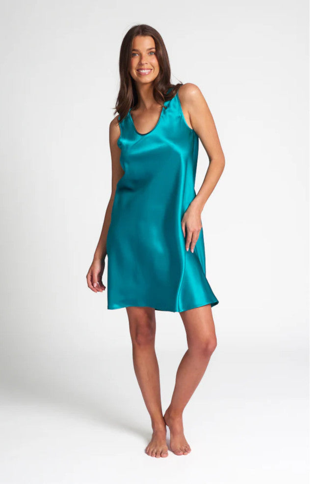 Premium 100% Silk Nightie Peacock - V-Neck Adjustable Straps Size 10