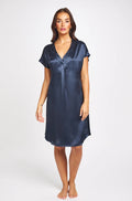 Navy silk sleep shirt in size 12, featuring a classic, luxurious design by Love and Lustre.