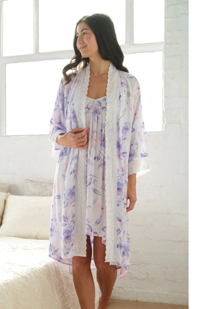 Magnolia floral rain chemise in mauve, size XL, with delicate floral pattern and lightweight fabric.
