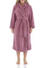 Magnolia mauve jacquard shawl collar dressing gown, cozy sleepwear with elegant pattern and soft fabric.