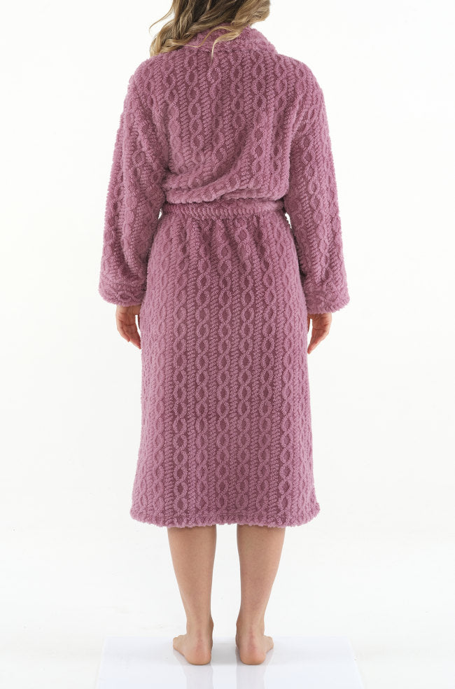 Magnolia mauve jacquard sleepwear shawl collar dressing gown, soft and luxurious, with intricate pattern and comfortable fit.
