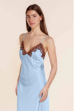 Magnolia Long Silky Satin Chemise(Blue)