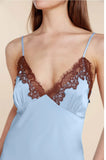Magnolia Long Silky Satin Chemise(Blue)