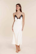 Ginger Lily Magnolia Silky Satin Ivory Long Gown, elegant sleepwear with smooth satin fabric and a flowing silhouette.