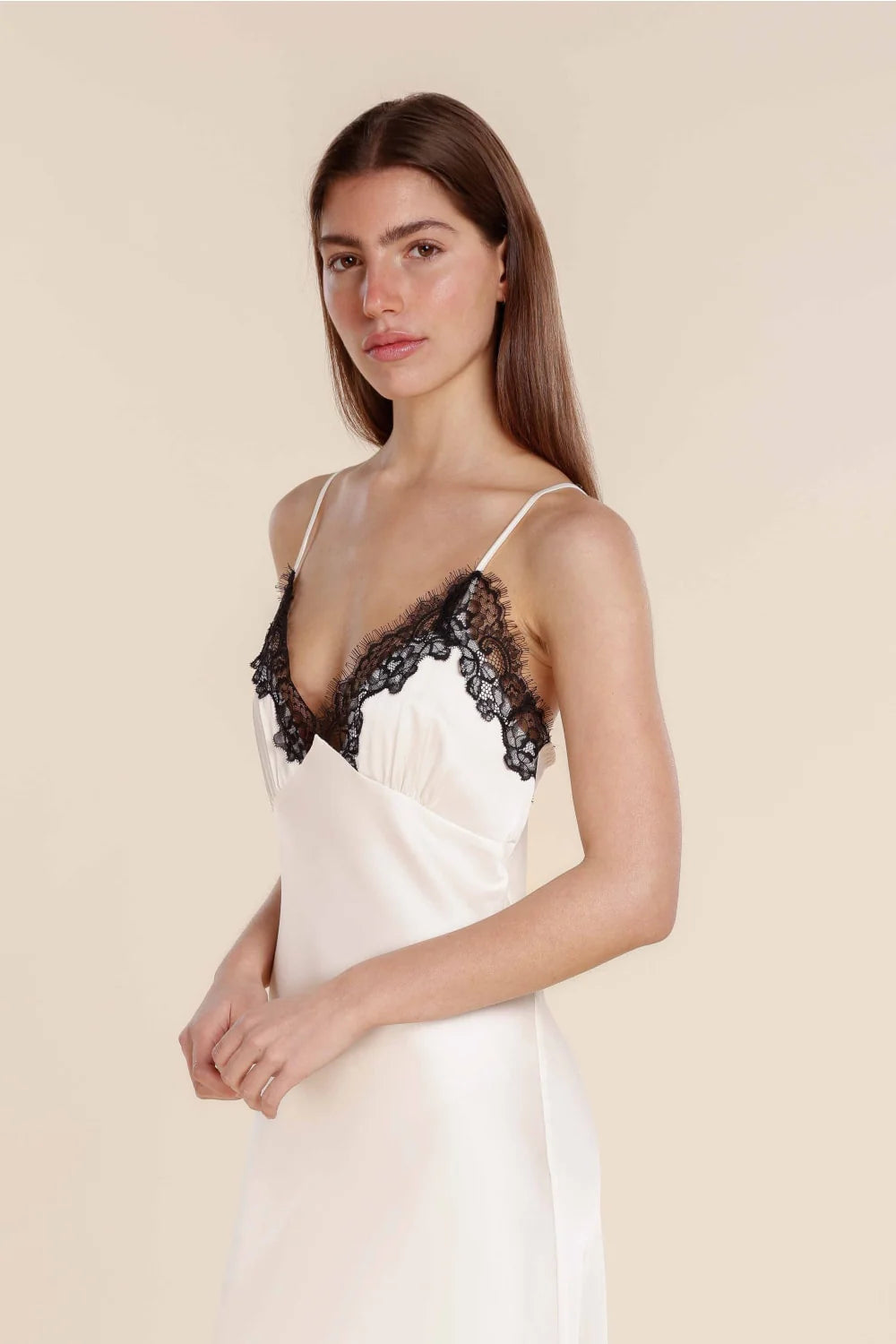 Ivory Magnolia Silky Satin Long Gown by Ginger Lily, elegant sleepwear with smooth satin fabric and delicate design.
