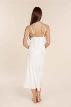Ivory Magnolia Silky Satin Long Gown by Ginger Lily, luxurious sleepwear with smooth satin fabric and elegant design.