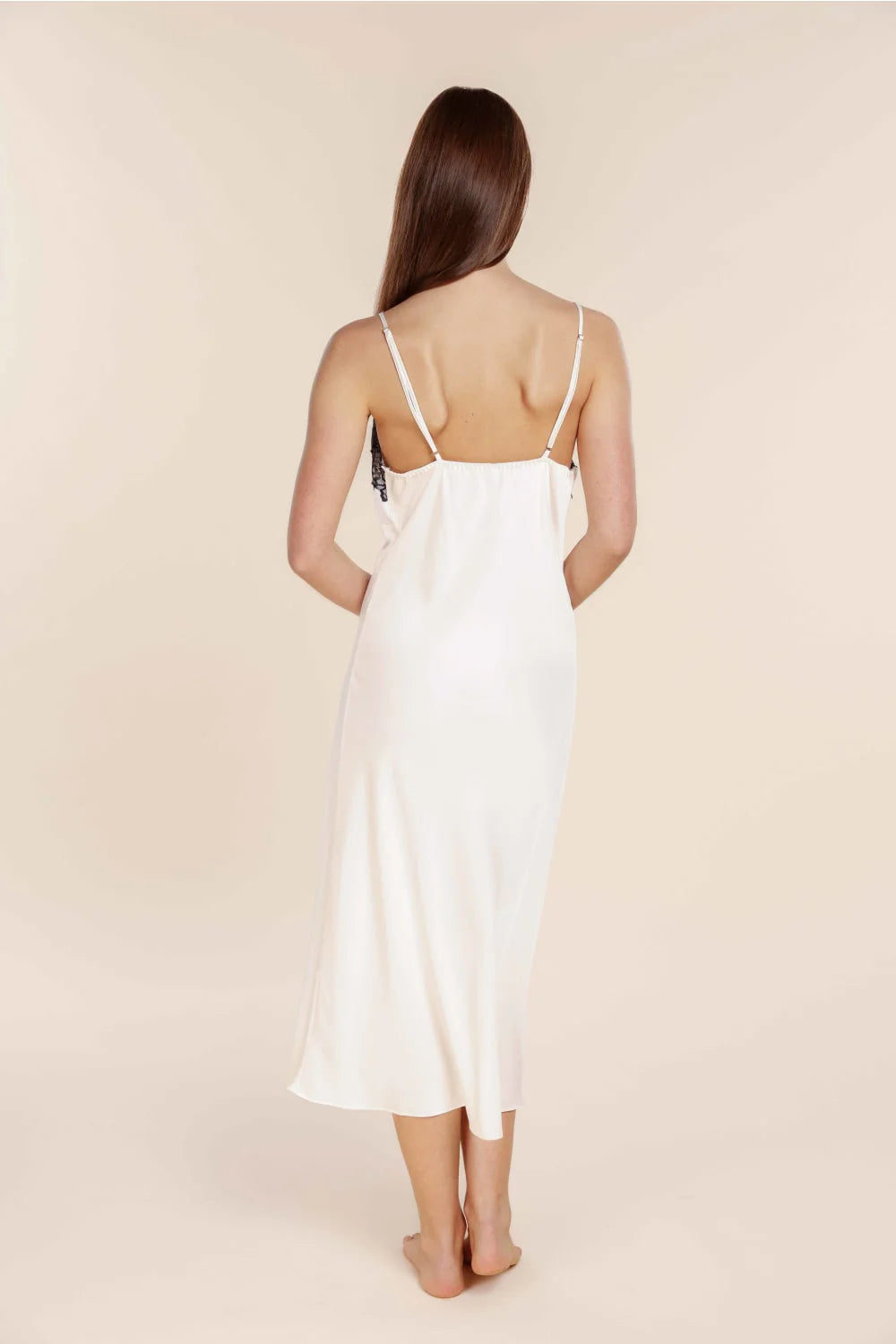 Ivory Magnolia Silky Satin Long Gown by Ginger Lily, luxurious sleepwear with smooth satin fabric and elegant design.