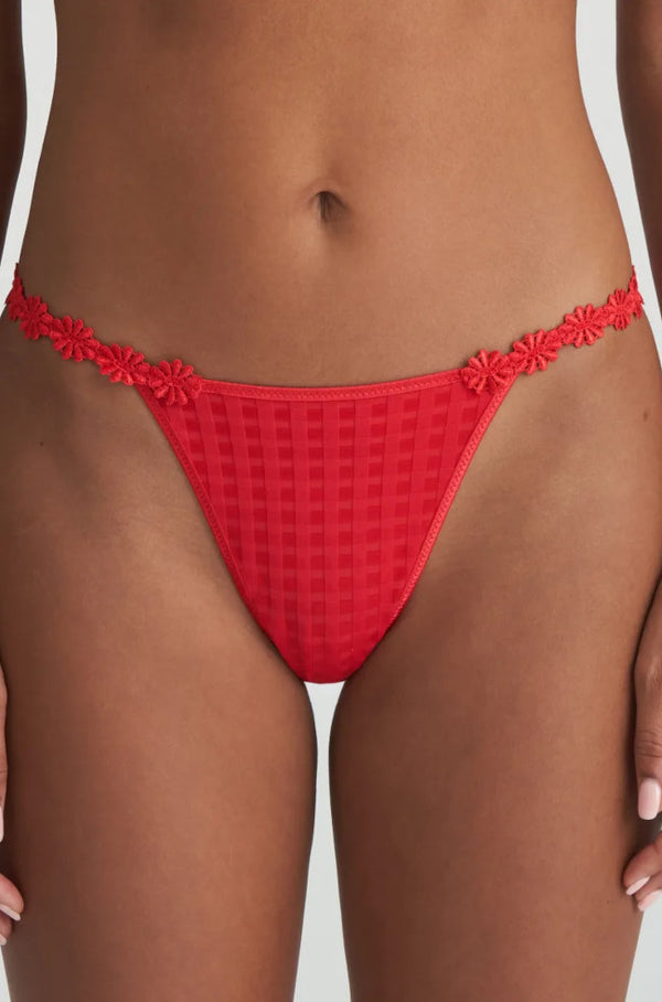 Marie Jo Avero mini thong in scarlet red with floral embroidery detail