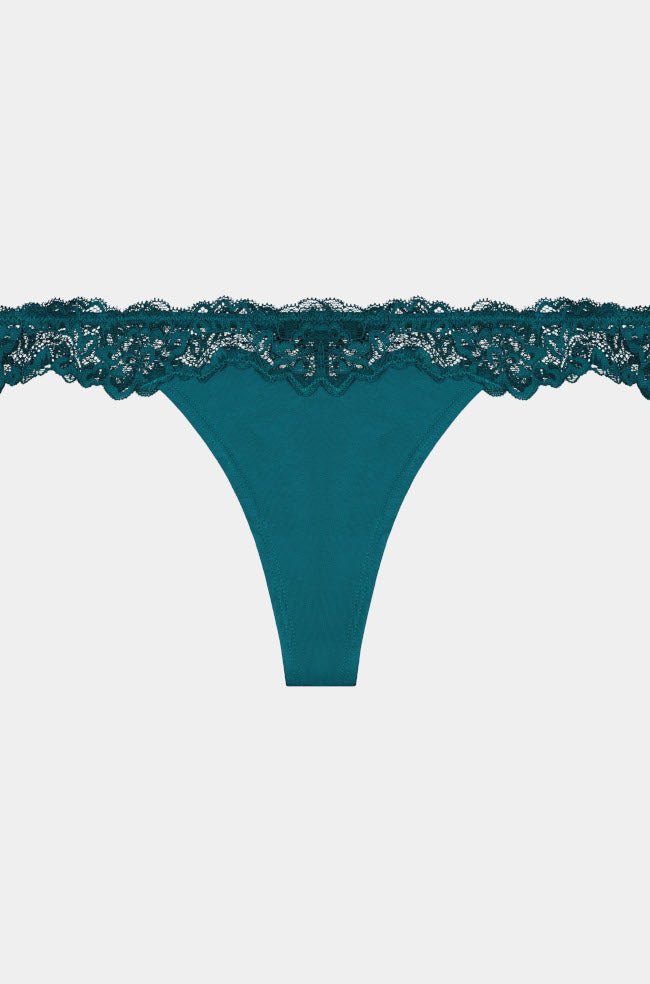 Me Simply Me modal cotton thong underwear in deep forest green, showing comfortable fit and soft fabric details.