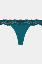 Me Simply Me modal cotton thong underwear in deep forest green, showing comfortable fit and soft fabric details.