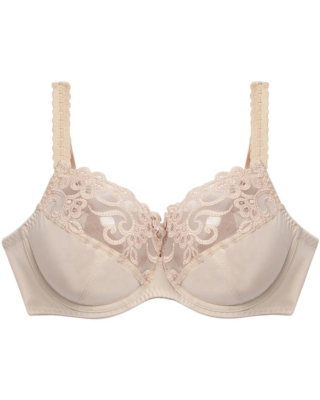 FAYREFORM Coral Underwire Bra Latte with floral lace embroidery, featuring supportive underwire and intricate lace details.