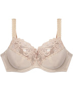 FAYREFORM Coral Underwire Bra Latte with floral lace embroidery, featuring supportive underwire and intricate lace details.