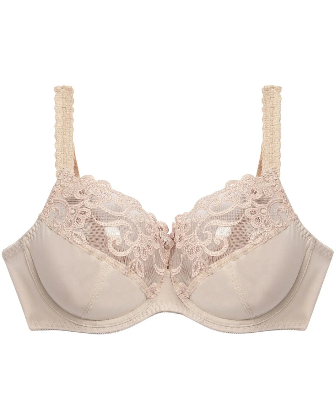 FAYREFORM Coral Underwire Bra Latte with floral lace embroidery, featuring supportive underwire and intricate lace details.