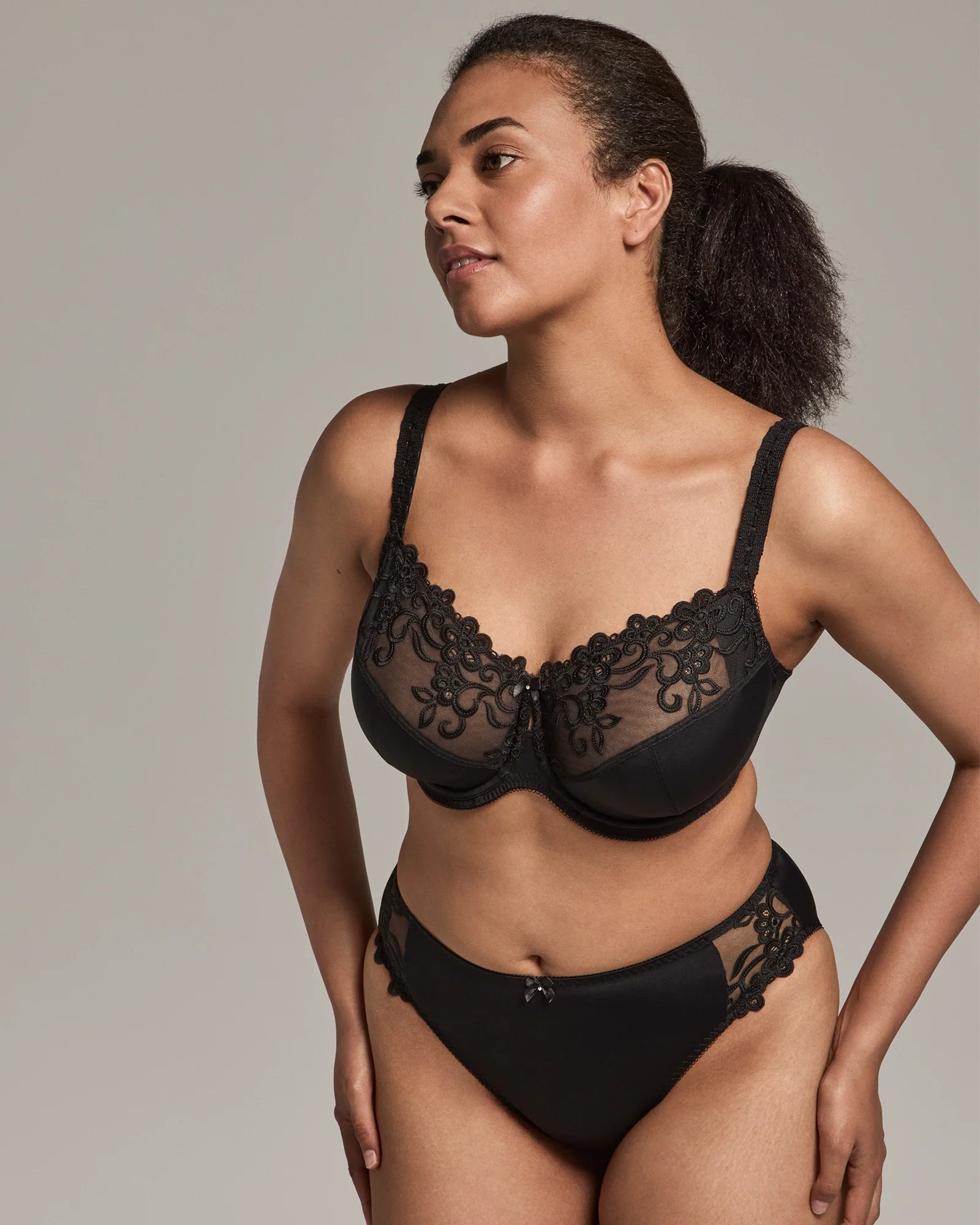 Black Coral Underwire Bra by FAYREFORM featuring supportive underwire and smooth fabric for a comfortable fit.