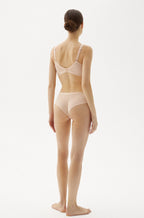 Nude geometric pattern bikini briefs for women by Megami, size M, designed for all-day comfort.