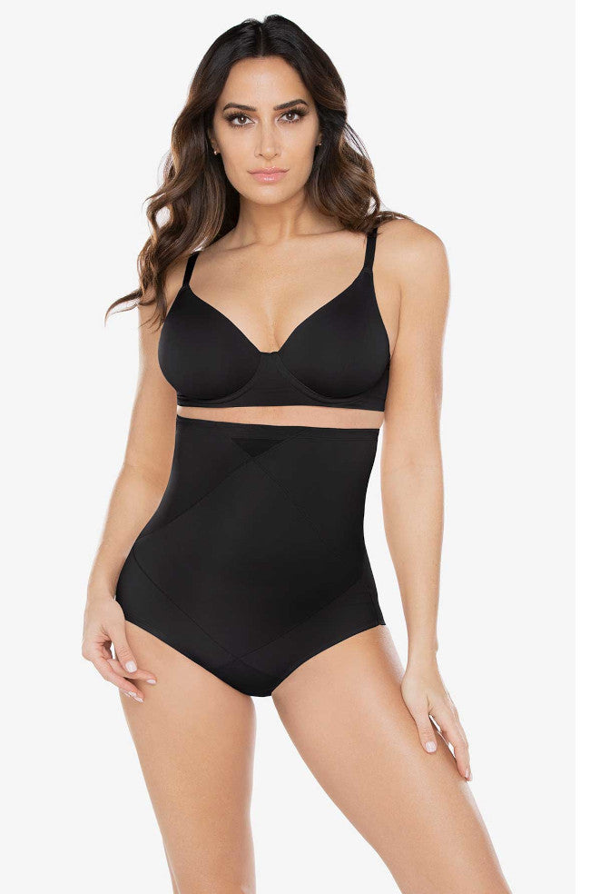 Black high waist tummy tuck shapewear by Miraclesuit, designed for comfort and support in size 2L.