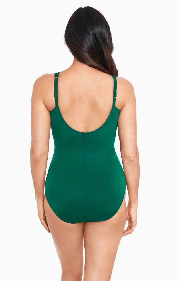 Malachite green Miraclesuit Siren one-piece swimsuit with adjustable straps and tummy control in size 14