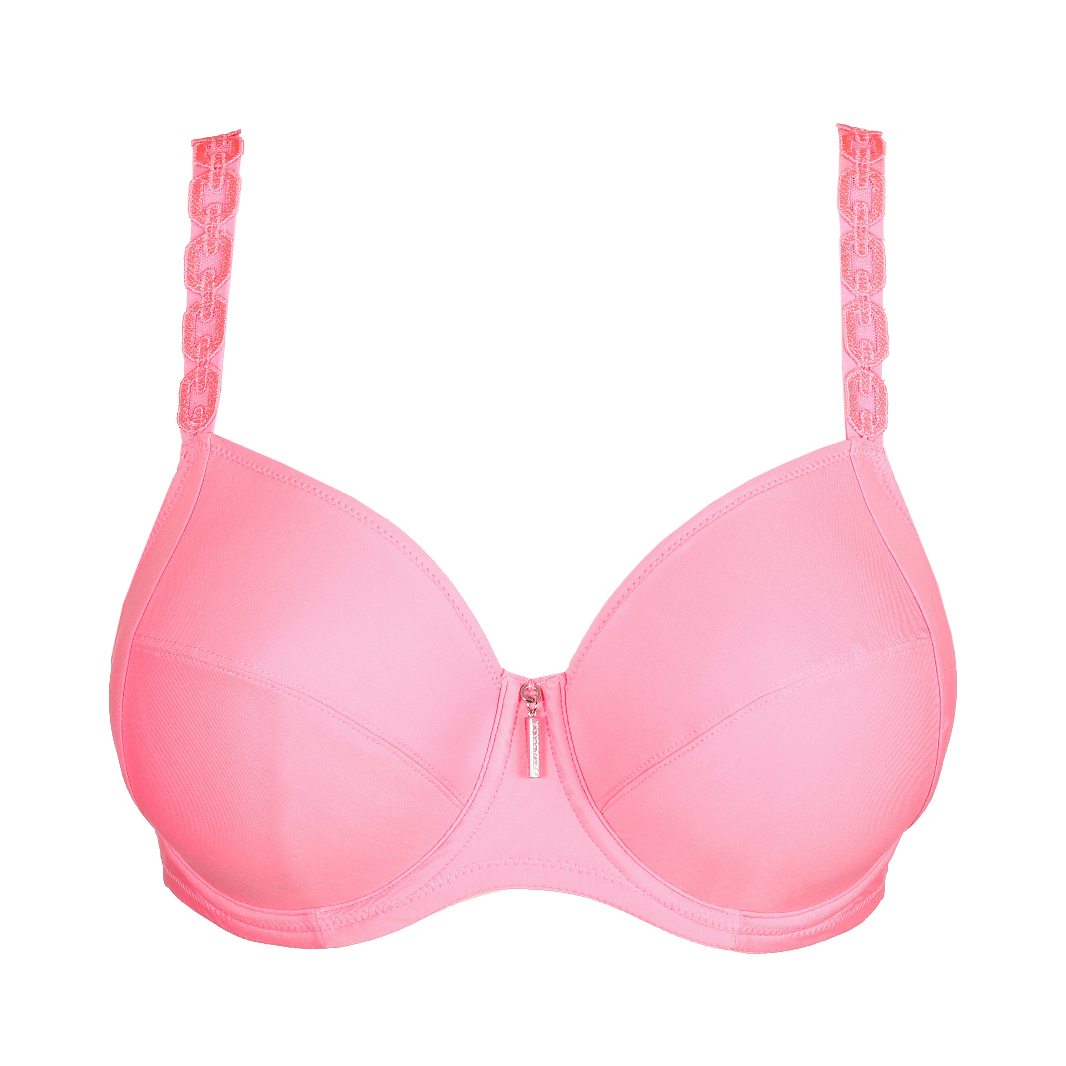 Primadonna Twist Twixie full cup bra in happy pink with lace details and adjustable straps, designed for support and comfort.