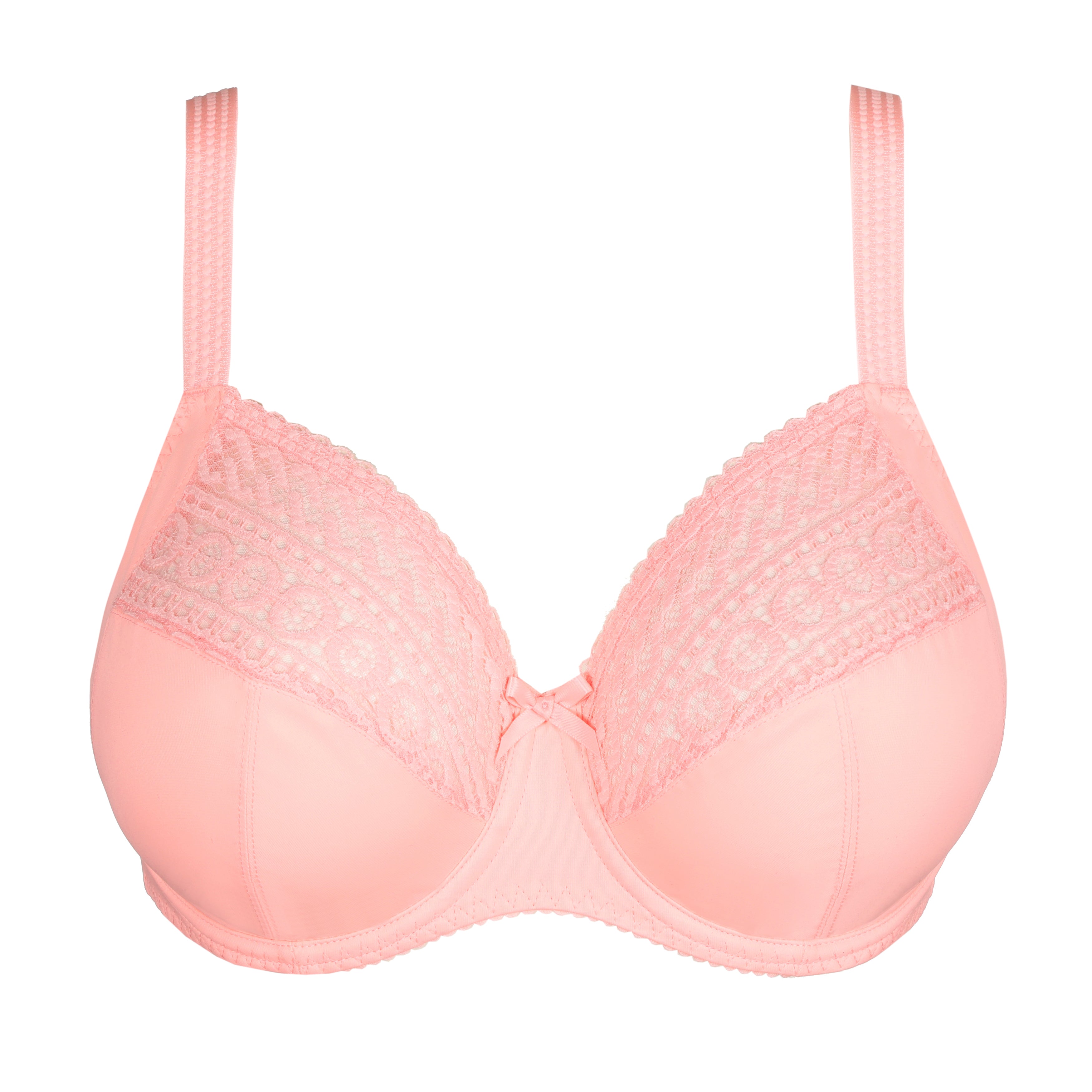 Primadonna Montara underwire bra in pink with lace detailing, featuring adjustable straps and supportive underwire design.