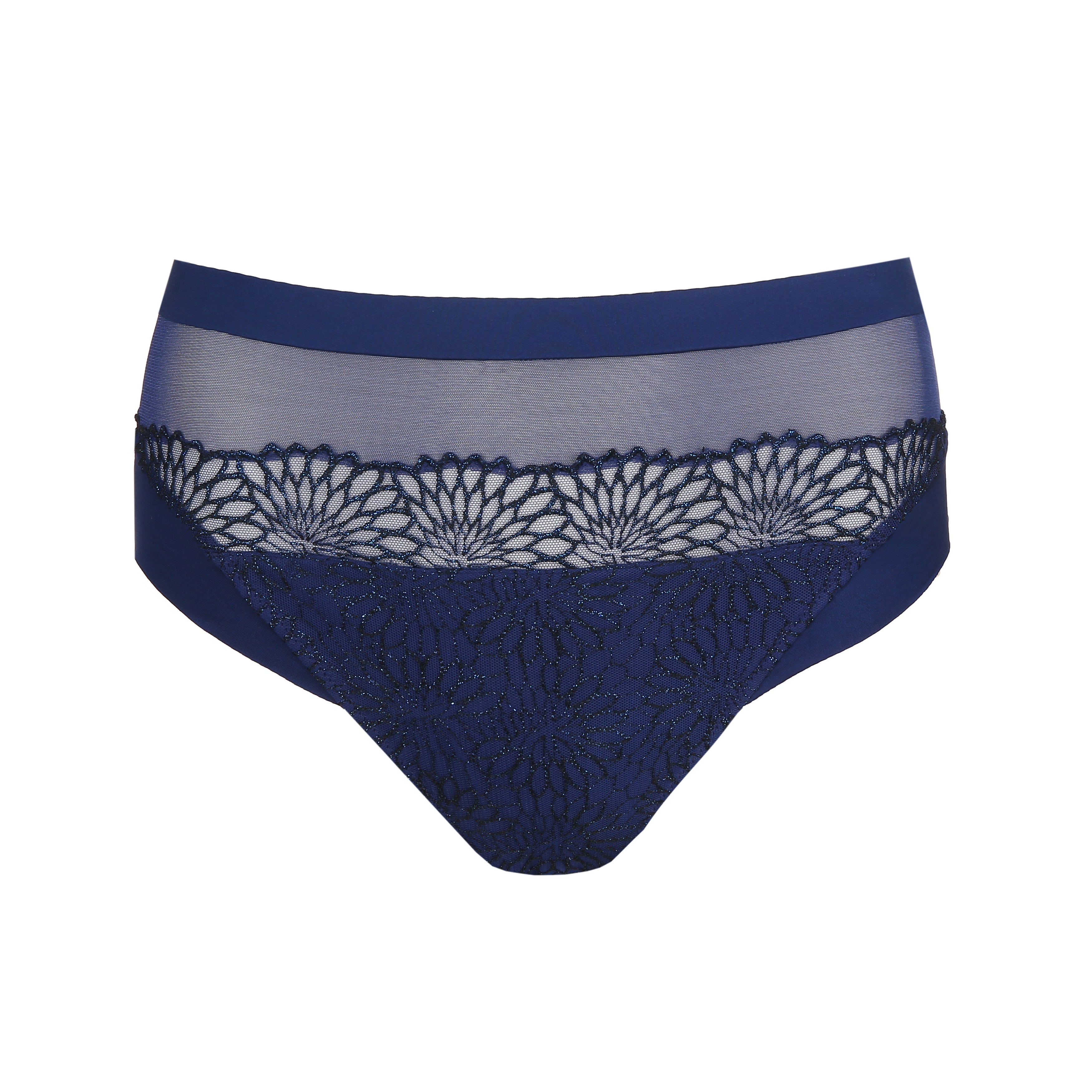 Primadonna Sophora lace briefs in royal blue, delicate undergarment with intricate lace details, showcasing elegant underwear design.