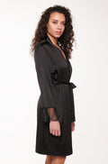 Lightweight black satin kimono with lace detail, designed by Not Just Bras, in size XS.