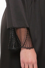 Black satin kimono with lightweight lace detail from Not Just Bras