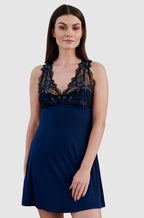 Marine blue lace nightie by OHZUZA, featuring delicate lace trim, available in size S.
