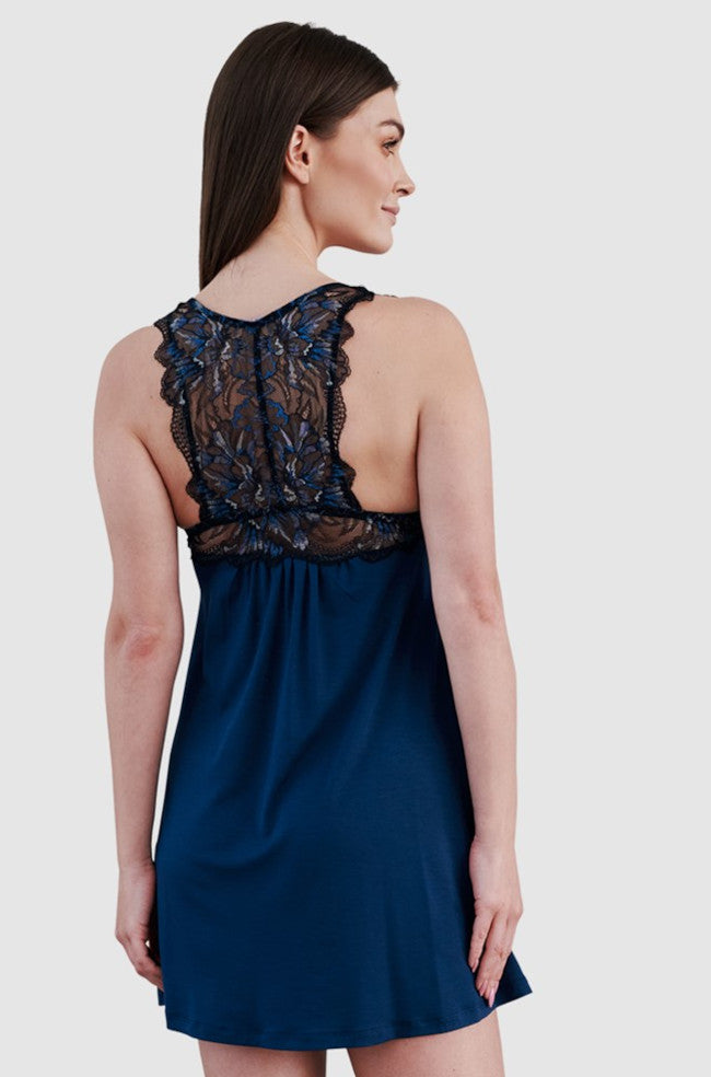 Marine blue lace nightie camisole from OHZUZA, size S, featuring delicate lace detailing