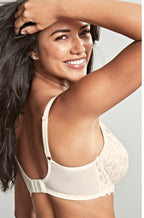 Ivory lace full cup underwire bra with adjustable straps, Panache brand, available in D-HH cup sizes.