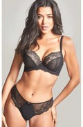 Panache Ana Plunge Bra in black with semi-sheer lace D-GG cups