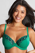 Emerald leopard plunge bra by Panache, featuring modern design for larger cup sizes D, stylish and supportive.