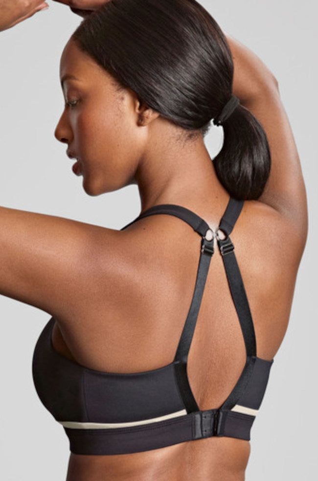 Panache Freedom Wirefree Sports Bra in black and chalk with wireless support, available in sizes 10-14 D-DD cup