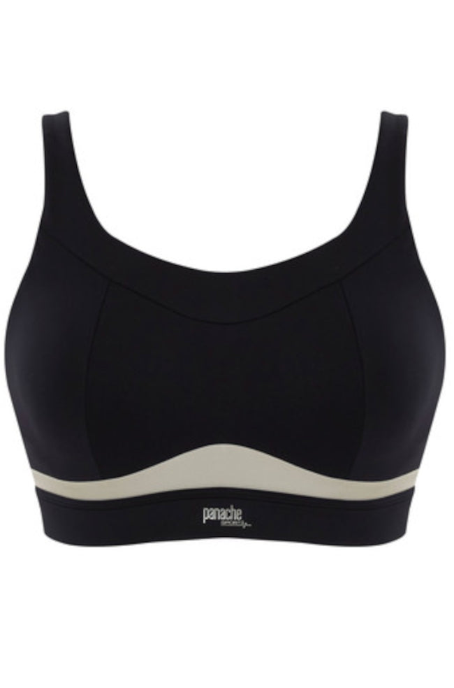 Black and chalk wirefree sports bra by Panache, featuring a comfortable fit and supportive design.
