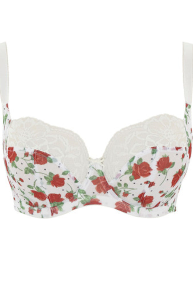 Floral print Nina Balcony Bra in English Rose by Panache, featuring a balconnet style and D cup size.