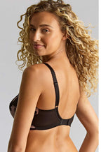Panache Clara underwired full coverage bra in black and pink, featuring soft fabric and lace detailing, available in DD-GG c