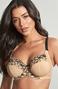 Panache Envy full cup underwire bra in sand black, featuring adjustable straps and 4-piece cup design for D+ sizes.
