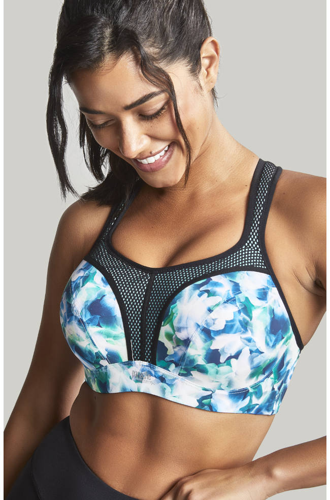 Panache UW Sports Bra in Digital Bloom, designed for larger cup sizes, featuring adjustable straps and moisture-wicking fabr