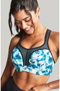 Panache UW Sports Bra in Digital Bloom, designed for larger cup sizes, featuring adjustable straps and moisture-wicking fabr
