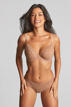 Nude Honey lace plunge bra by Panache, size 10GG, featuring elegant stretch lace detail.
