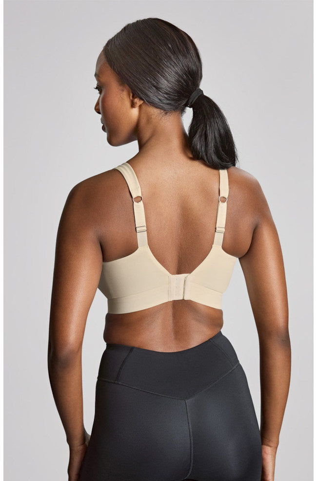 Chalk-colored non-padded wired sports bra with adjustable straps by Panache