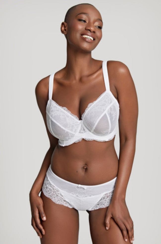 Ana Lace Plunge Bra White - Semi-Sheer Cups