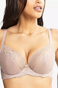 Vintage lace plunge bra in black by Panache, featuring underwire support and adjustable straps, available in size 12G.