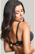 Black underwire bra with moulded cups and vintage gold accents, size 8FF by Panache