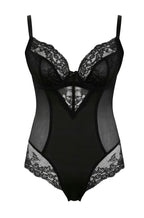 Black lace Ana bodysuit by Panache, featuring intricate detailing and a fitted design