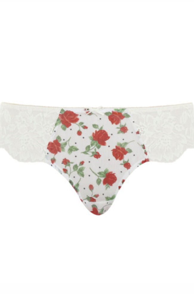 Panache Nina Brazilian Brief in English Rose with floral print, size 18, showcasing delicate design and soft fabric.
