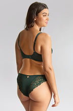 Forest green Brazilian brief by Panache with a cheeky cut, available in sizes 10, 12, and 14.